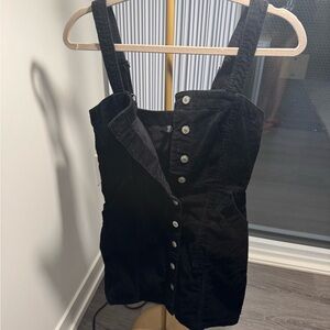 Stylish Black Corduroy Dress with Buttons